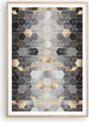 Produktbild von Gerahmtes Poster - Rahmen in heller Eiche - Geometrisch Abstraktion Sechsecke - 70x100 cm - Wand Bild - Wanddeko - Wandbilder - Kunstposter - Wandposter - Bilderrahmen - Bilder - P2NPA70x100-4776
