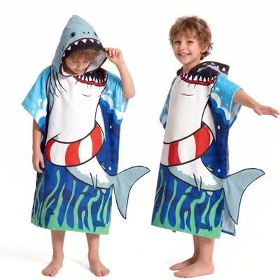 Produktbild von Kinder Strandponcho mit Kapuze - Weich und saugfähig Hai