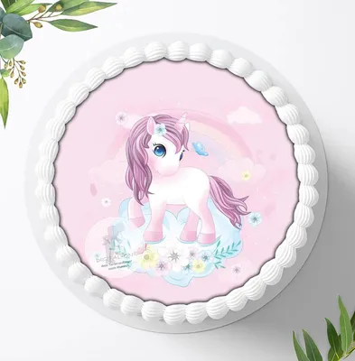 Produktbild von Für die Geburtstags Torte ein Tortenaufleger, Zuckerbild mit dem Motiv: Einhörner, Essbares Foto für Torten, Fondant, Ø 20cm, 0259z