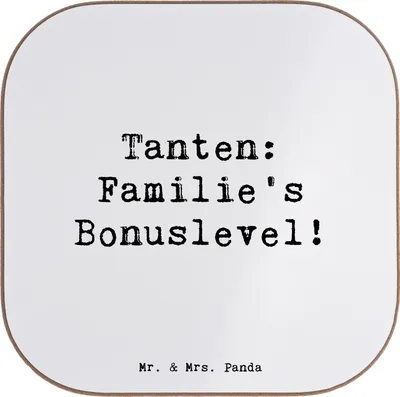 Produktbild von Mr. & Mrs. Panda Flaschenuntersetzer Tante Bonuslevel - Weiß - Geschenk, Bierdeckel Personalisiert, Lustig, Geburtstage, Nichte, Personalisierte Glasuntersetzer, Neffe