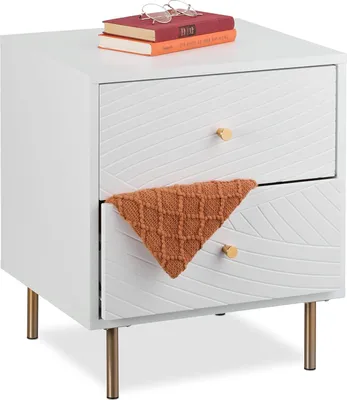 Produktbild von Relaxdays Nachttisch mit 2 Schubladen, Nachtschrank Schlafzimmer, Beistelltisch, Nachtkasten, HBT 52x45x40 cm, weiß/gold