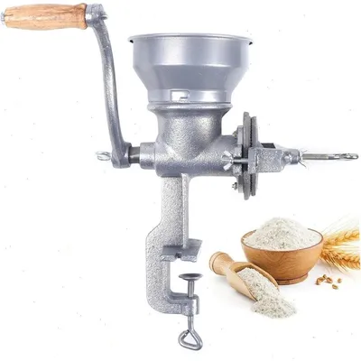 Immagine prodotto di Macina per cereali e caffè - Manovella manuale - Ghisa - Grado di macinatura regolabile - Per piani di lavoro ≤4,5 cm - Tramoggia Ø14 cm - Altezza 28,5 cm - Argento