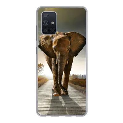 Produktbild von MuchoWow® Handyhülle Schutzhülle Hülle für Samsung Galaxy A51 Elefant - Straße - Tiere - Sonnenuntergang - Landschaft Silikon Softcase Handy Hülle - Schutzabdeckung