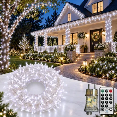 Lichterkette 100 m, 600 LEDs, 8 Modi, IP44, mit Stecker, Weiß