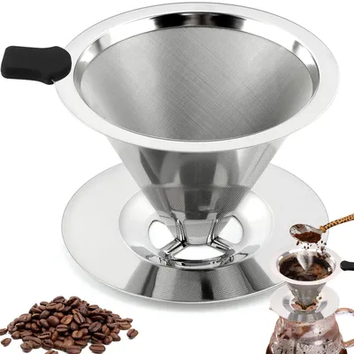 Productafbeelding van Herbruikbaar koffiefilter - RVS filter voor handfilters - Ideaal voor het zetten van koffie tijdens reizen, kamperen en op kantoor
