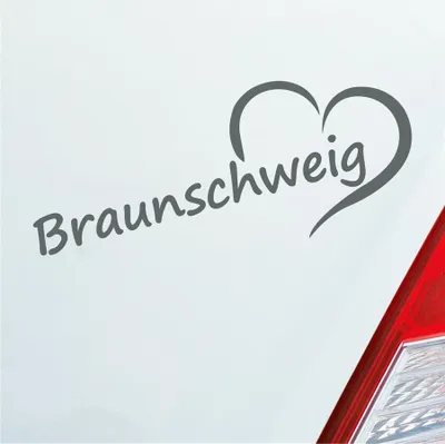 Produktbild von Auto Aufkleber Braunschweig Herz Stadt City Liebe Love 19,5x8 cm Grau Sticker Heckscheibenaufkleber