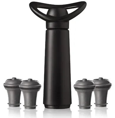 Imagen del producto de Vacu Vin Bomba para vino Concerto – Bomba de vacío para vino con 4 tapones Vacu Vin – Tapón para botellas de vino, sistema de vacío – Tapón para vino, accesorios para vino – Desaireador de vino – – Tamaño 1 (bomba + 4 tapones)
