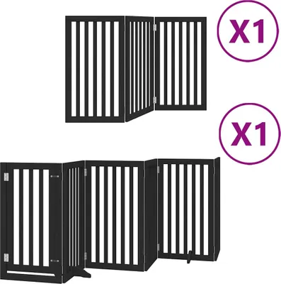 Obrázek produktu pro vidaXL 9dílná brána pro psy s dvířky Skládací černá 450 cm Topolové dřevo