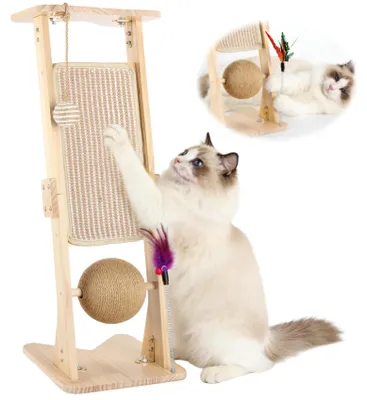 Kratzbrett für Katzen, L-förmig, Sisal, 70 cm, mit Ball