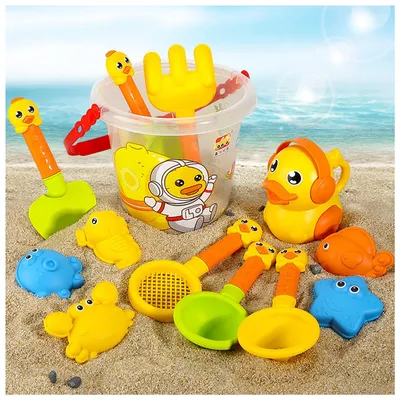 Immagine prodotto di Set di giocattoli da spiaggia con 14 pezzi: formine per la sabbia, secchiello e palette per bambini