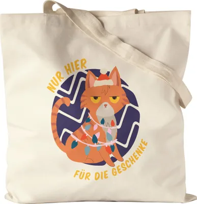 Produktbild von Nur Für Die Geschenke Hier Jutebeutel Stoffbeutel Lustiges Katzen Motiv Katzenliebhaber Weihnachten Weihnachtsfest