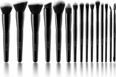 Produktbild von ÉCLAT Brush-Set: Make-up, Schmink & Kosmetikset, Echtholzgriff, vegan, 16-teilig