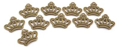 Produktbild von Vintageparts Anhänger Krone Metall antik bronzefarben mit Strasssteineinfassung 18x23 mm für Ketten und Ohrringe, 10 Stück