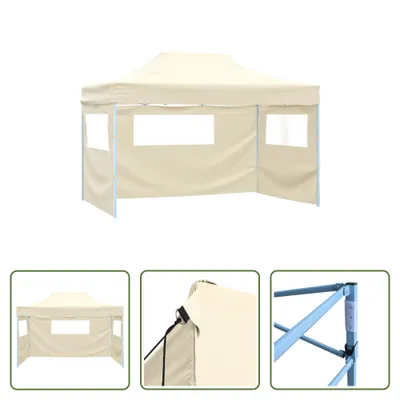 Produktbild von The Living Store Profi-Partyzelt Faltbar mit 3 Seitenwänden 3×4m Stahl Creme
