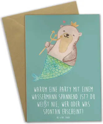 Produktbild von Mr. & Mrs. Panda Grußkarte Wassermann Party - Meeresbrise - Geschenk, Überraschung, Horoskop, Tierkreiszeichen, Geschenke Astrologie, hochzeitskarten, Sternzeichen, mit