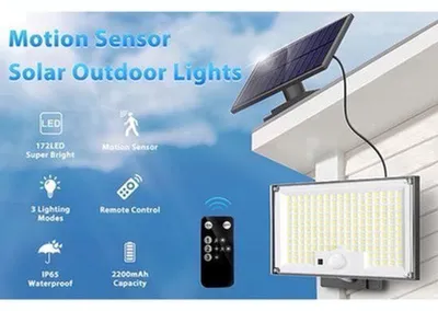Produktbild von Solarleuchten für den Außenbereich – 172 LEDs – Bewegungsmelder – Fernbedienung – IP65 wasserdicht – 3 Helligkeitsstufen