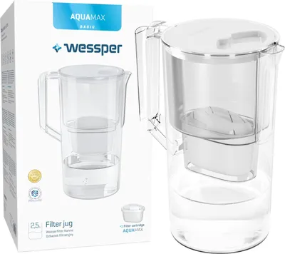 Obrázok produktu pre Wessper Kanvica s vodným filtrom 2,8 l kompatibilná s Brita Maxtra, systém vodného filtra na zníženie vodného kameňa, chlóru + vodný filter biely