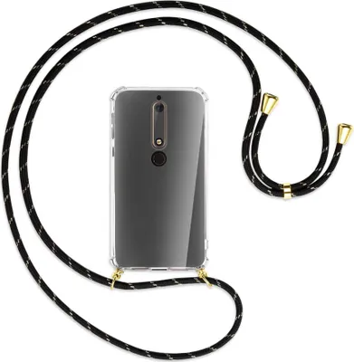Produktbild von Handykette Backcover-Schutzhülle mit Band (Metall goldfarben) für Nokia 6.1 - schwarz/gold