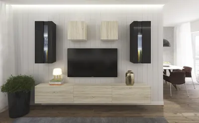 Image de Furnitech Meuble-paroi Salon - Meubles de salon avec LED RGB - 16 couleurs - Meuble-paroi suspendu Moderne - Étagères et meuble TV (AN291-17BS-HGM41 1B Grand)