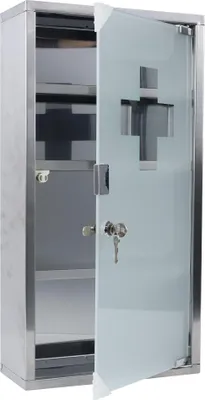 Image de TWOLIIN Armoire à pharmacie en acier inoxydable 30 x 12 x 57,5 cm, 4 compartiments Armoire à pharmacie verrouillable avec porte vitrée, armoire de premiers secours avec 2 clés, armoire à médicaments, armoire à pharmacie, argent