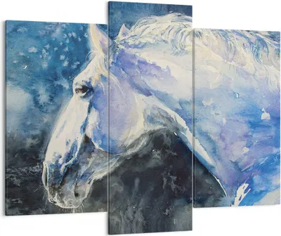 Produktbild von Bild auf Leinwand - Leinwandbild - 3 Teile - Pferd Aquarell Porträt - 130x100cm - Wand Bild - Wanddeko - Wandbilder - Leinwanddruck - Bilder - Wanddekoration - Leinwand bilder - CB130x100-4272