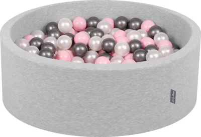 Obrázek produktu pro KiddyMoon 90x30cm/200 míčků ∅ 7cm Kulatý Suchý Bazén s míčky Certifikováno vyrobeno v EU, Světle Šedá: Perleťová/Růžová/Stříbrná