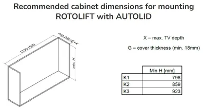 Produktbild von TV Möbel Lift mit Klappe elektrisch für Monitore bis 70 Zoll drehbar höhenverstellbar Xantron PREMIUM-K3-RotoLift-AutoLid