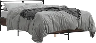 Produktbild von Design Bettgestell Braun Eichen-Optik 120x200 cm Holzwerkstoff Metall, Klassische Betten 2024 Neu