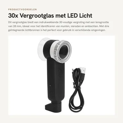 Produktbild von 30x Vergrößerungsglas mit LED-Licht und UV-Banknotendetektor
