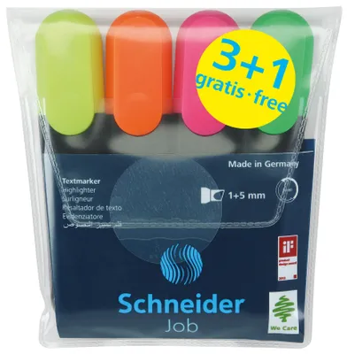 Produktbild von Schneider Textmarker Job 4er Etui sortiert, 3+1 Aktion