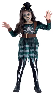 Produktbild von Kinderkostüm Skelett Piratenmädchen, Halloween Outfit Mädchen 7-9 Jahre, Smiffys