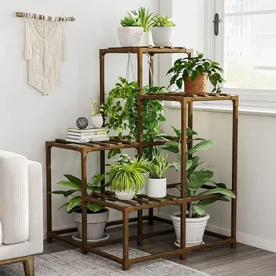 Image de Support pour plantes d'intérieur et d'extérieur, étagère d'angle, support pour plantes d'intérieur, support d'angle à 4 niveaux, étagère pour plusieurs plantes d'intérieur, sur la terrasse, le balcon ou dans le jardin