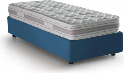 Produktbild von Einzelbett Rachele, Containerbett mit Stoffbespannung, 100% Italy, Frontöffnung, inklusive Matratze 80x200 cm, Blau