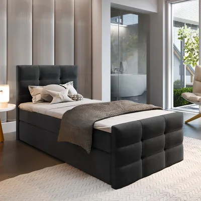 Produktbild von Masseno Boxspringbett AMON 90 90x200 cm Komplett-Set mit Bonell Matratze und Topper, Polsterbett mit Bettkästen -Schwarz, COSMIC 100