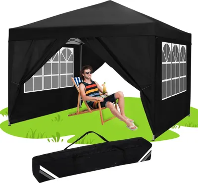 Image de Pavillon, abri étanche, parois latérales amovibles, noir