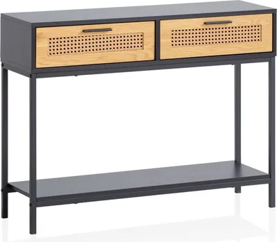 Produktbild von Konsolentisch Schwarz 100x30x75 cm Design Anrichte Flur, Ablagetisch Schmal mit Wiener Geflecht, Flurtisch mit Schubladen und Ablage, Dielentisch Lang Hoch Rattan