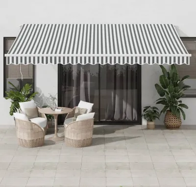 Produktbild von Möbel Markise Manuell mit LED Anthrazit & Weiß 450x350 cm - Markisenstoff 3215797