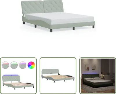 Produktbild von The Living Store Bettgestell mit LED-Leuchten Hellgrau 160x200 cm Samt