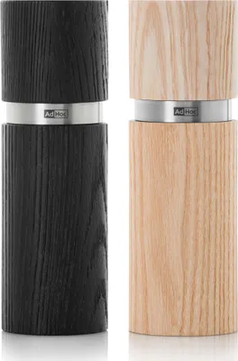 Produktbild von AdHoc MP46 Set Salzmühle und Pfeffermühle Textura 15 cm, Edelstahl | Eschenholz hell & dunkel