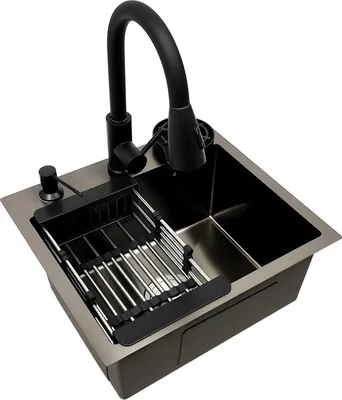 Produktbild von Küchenspüle - Unterbau-Spüle - 45 x 40 cm - Edelstahl - Mit Siebkorb & Seifenspender - Schwarz