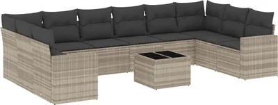 Produktbild von vidaXL 11-tlg. Garten-Sofagarnitur mit Kissen Hellgrau Poly Rattan