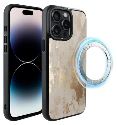 Zdjęcie produktu dla Etui do iPhone 14 Pro, kompatybilne z MagSafe, czarne matowe boki, złoty marmurek