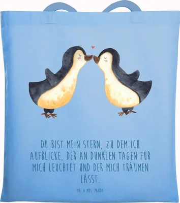 Produktbild von Mr. & Mrs. Panda Tote Bag Pinguin Liebe - Sky Blue - Geschenk, Liebesspruch, Tasche, Geschenkidee, Stoffbeutel, Shopping, Love, Freundin, Schultasche, Vertraut