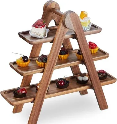 Productafbeelding van Famanu Drielags etagère - Opvouwbaar, hout, elegant