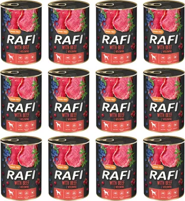 Produktbild von Dolina Noteci Rafi mit Rindfleisch Preiselbeeren und Heidelbeeren - Nassfutter für Hunde - 400g