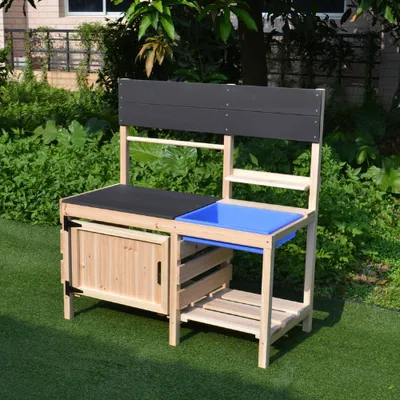 Zdjęcie produktu dla Kuchnia dla dzieci z drewnianym stołem | Kuchnia do zabawy 95 x 43 x 98 cm – na zewnątrz i do wnętrz