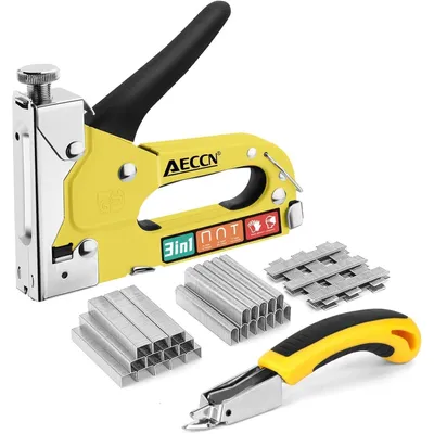 Obrázek produktu pro Sada tří funkcí pro zatížení, ocelové sponkovače s 2100 sponami, vhodná pro upevňování, dekorace, truhlářství, nábytek, dveře a okna – žlutá