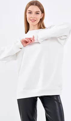 Immagine prodotto di COMEOR felpa donna comoda maglia oversize in cotone, manica lunga come maglia base senza cappuccio vestibilità regolare (bianco L)