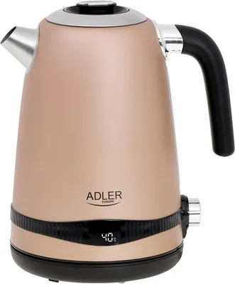 A studio shot of a gold electric kettle.