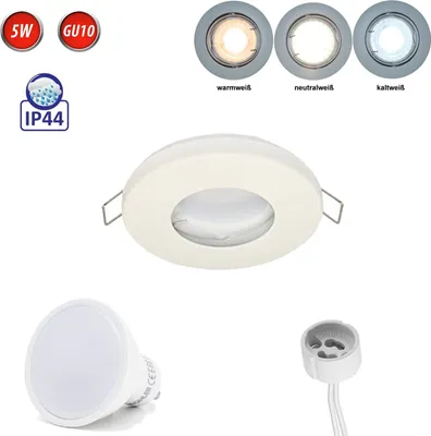 Obrázok produktu pre LED Line IP44 stropné svietidlo zapustený rám vodotesné zapustené bodové svietidlo bodové guľaté biele matný hliník s päticou GU10 5W žiarovka studená biela